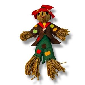 Vintage Fall Scarecrow 18" Yarn Felt Handmade Folk Art Doll Decor Wall Hanging